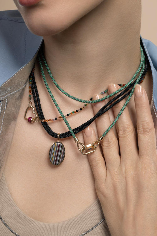 Fordite Large Oval Charm-YELLOW GOLD-JEWELRYFINE JEWELPENDANT-MARLA AARON