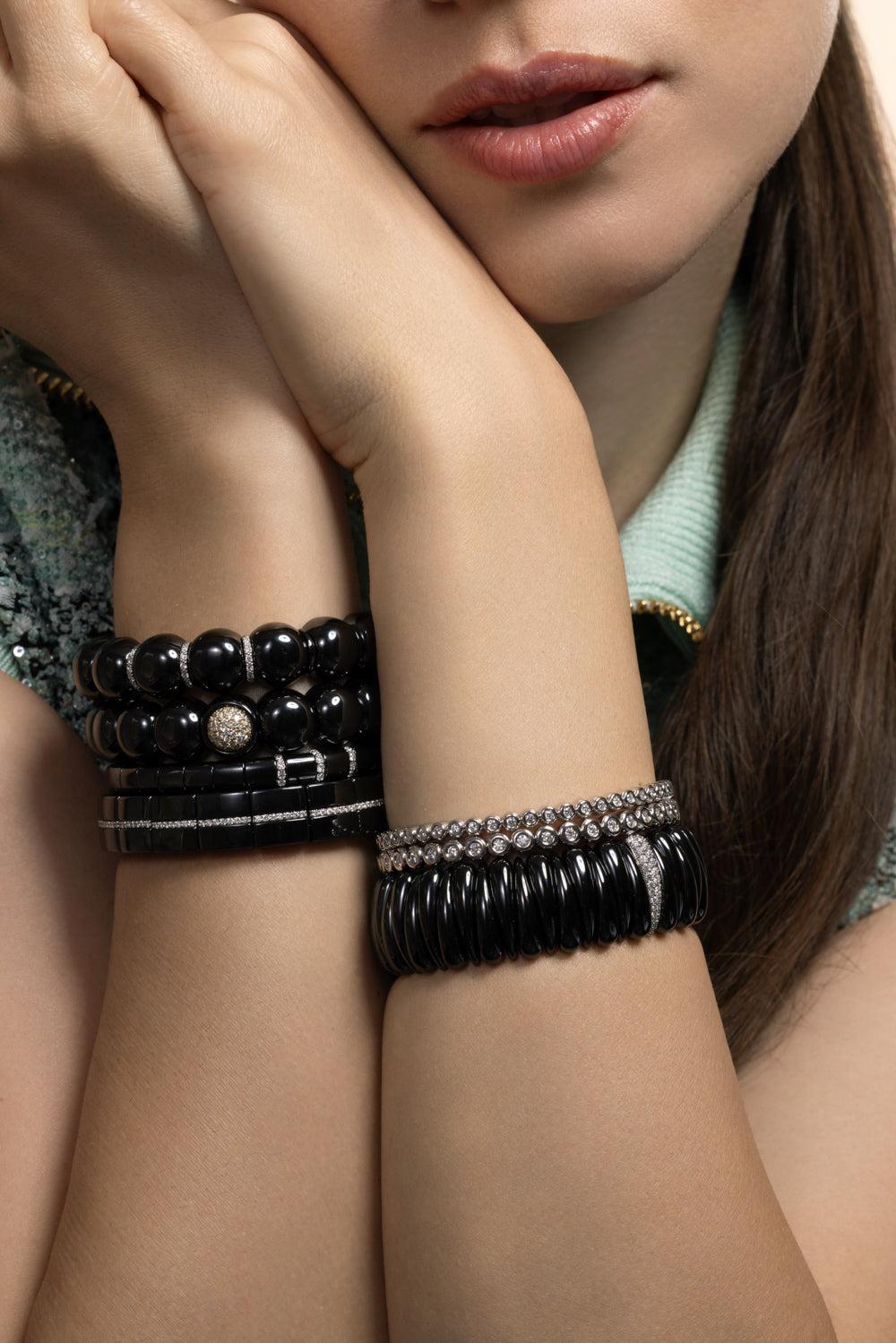 Shiny Black Diamond Station Artiglio Stretch Bracelet-WHITE GOLD-JEWELRYFINE JEWELBRACELET O-ROBERTO DEMEGLIO