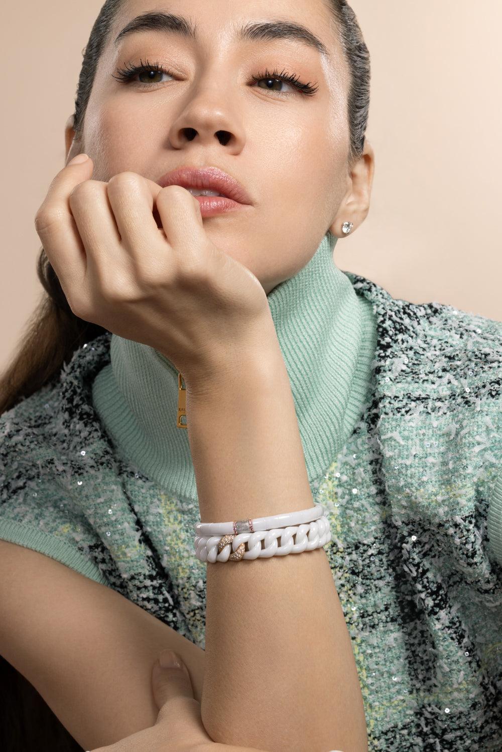 Diamond One Link Groumette Stretch Bracelet-ROSE GOLD-JEWELRYFINE JEWELBRACELET O-ROBERTO DEMEGLIO