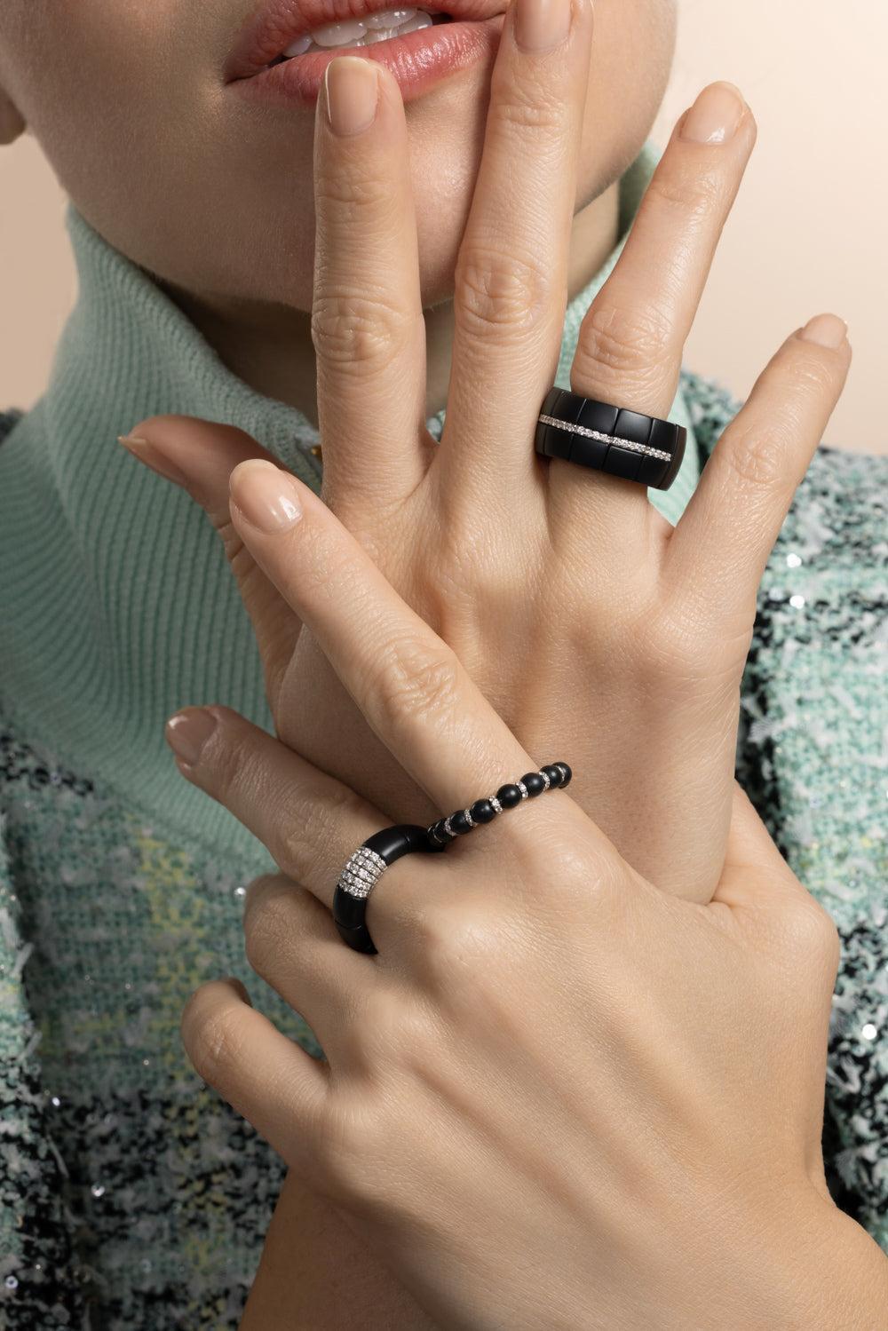 Diamond Five Bar Matte Black Domino Luco Stretch Ring-WHITE GOLD-5-JEWELRYFINE JEWELRING-ROBERTO DEMEGLIO
