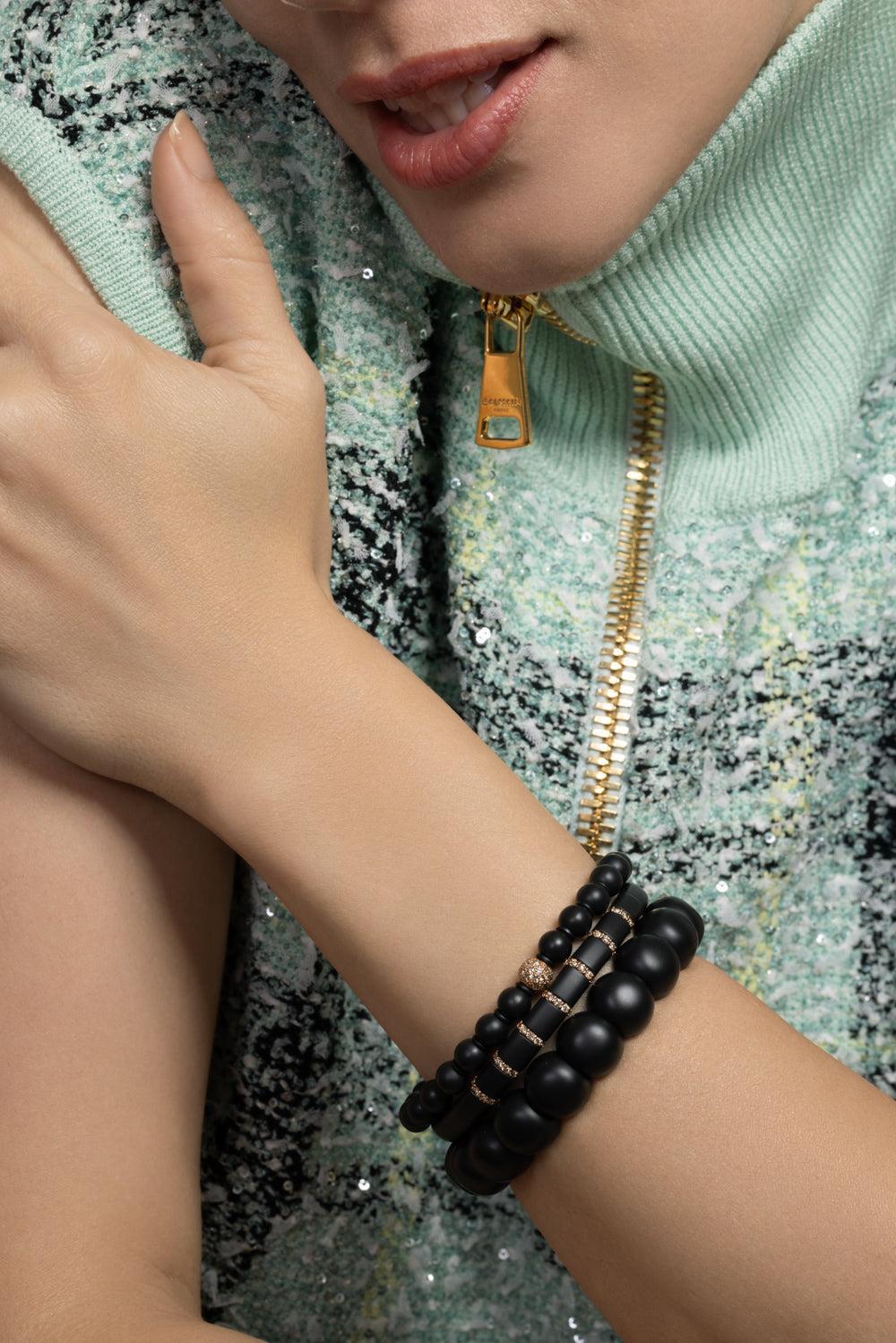 Champagne Diamond Matte Black Sfera Stretch Bracelet-ROSE GOLD-JEWELRYFINE JEWELBRACELET O-ROBERTO DEMEGLIO