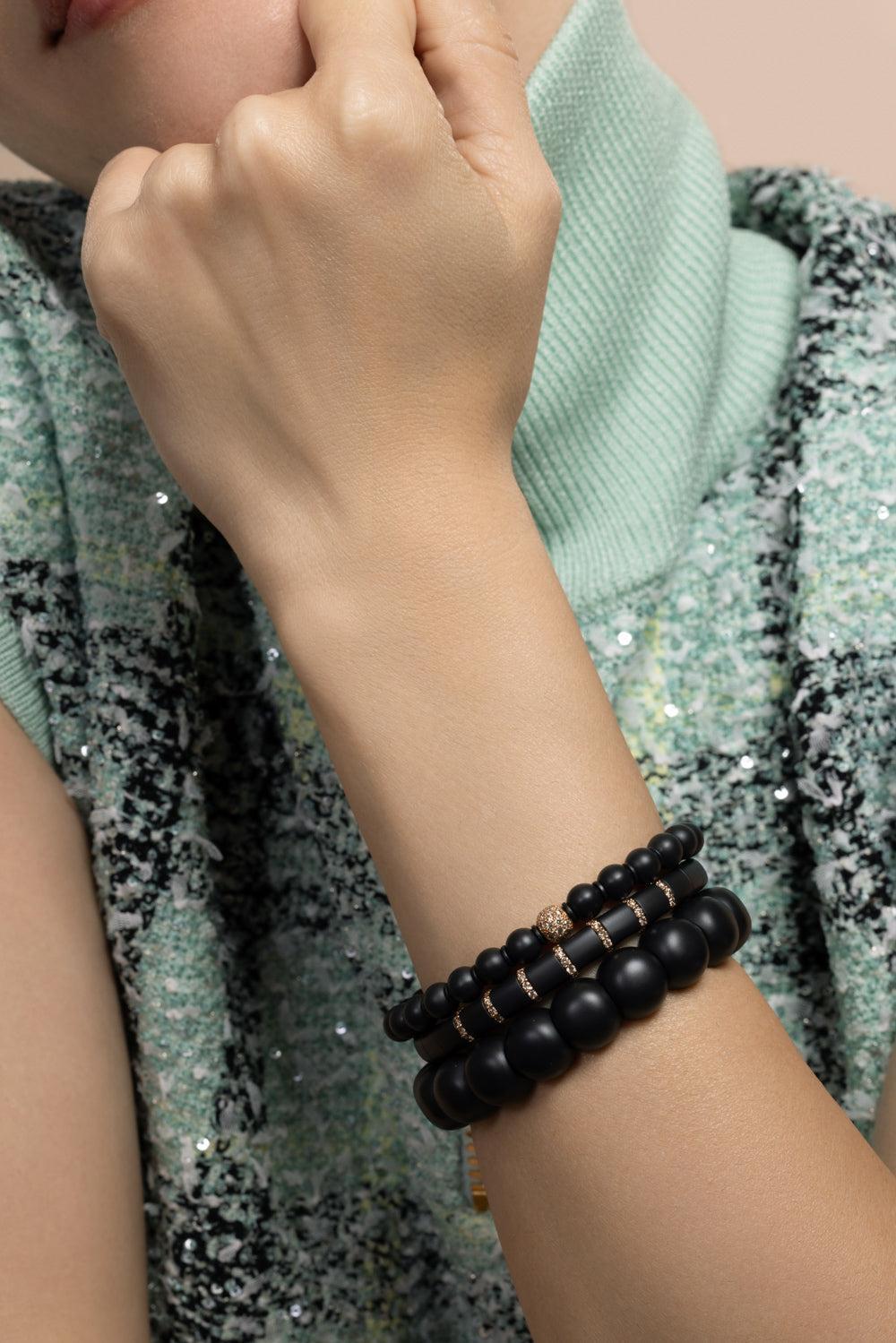 Champagne Diamond Matte Black Sfera Stretch Bracelet-ROSE GOLD-JEWELRYFINE JEWELBRACELET O-ROBERTO DEMEGLIO