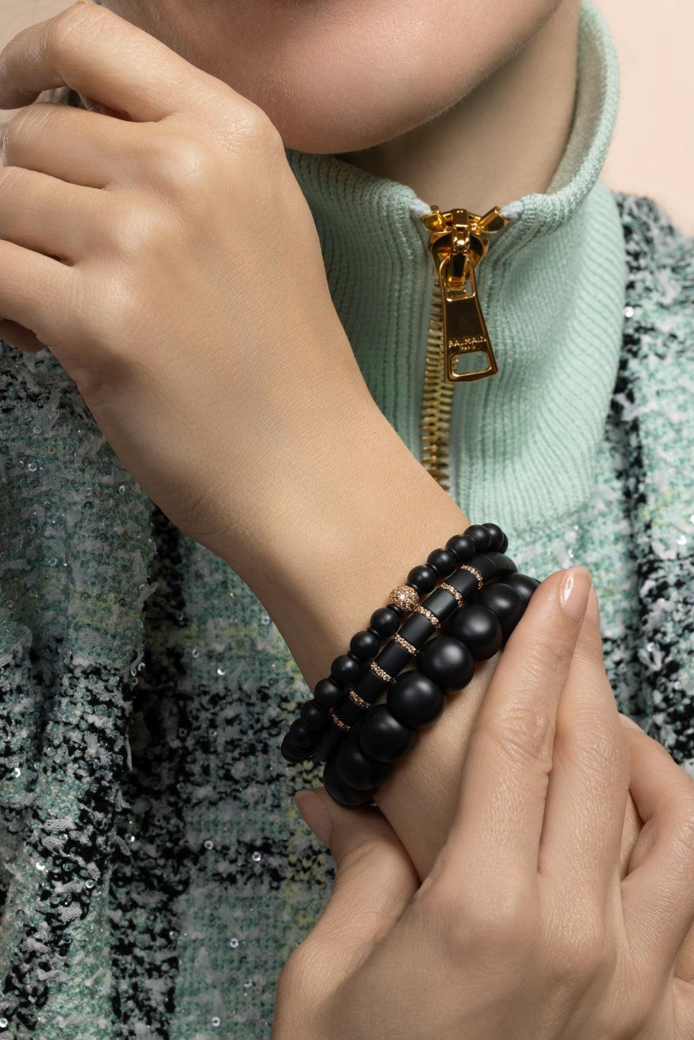 Champagne Diamond Matte Black Sfera Stretch Bracelet-ROSE GOLD-JEWELRYFINE JEWELBRACELET O-ROBERTO DEMEGLIO