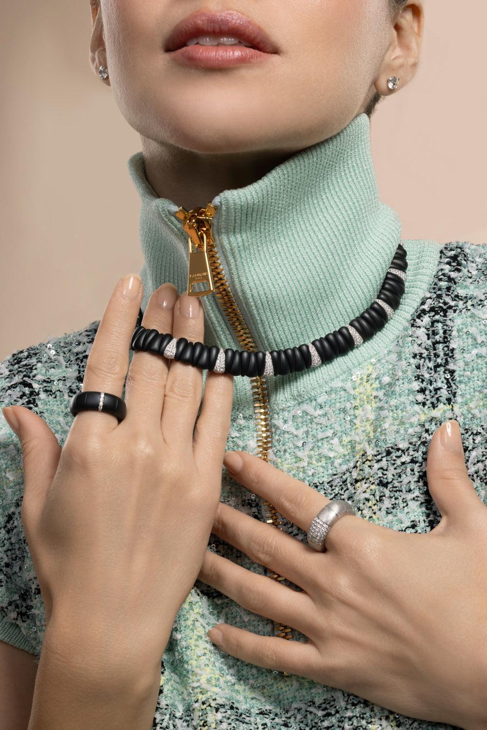 Diamond Extra Small Matte Black Thirteen Section Artiglio Necklace-WHITE GOLD-JEWELRYFINE JEWELNECKLACE O-ROBERTO DEMEGLIO