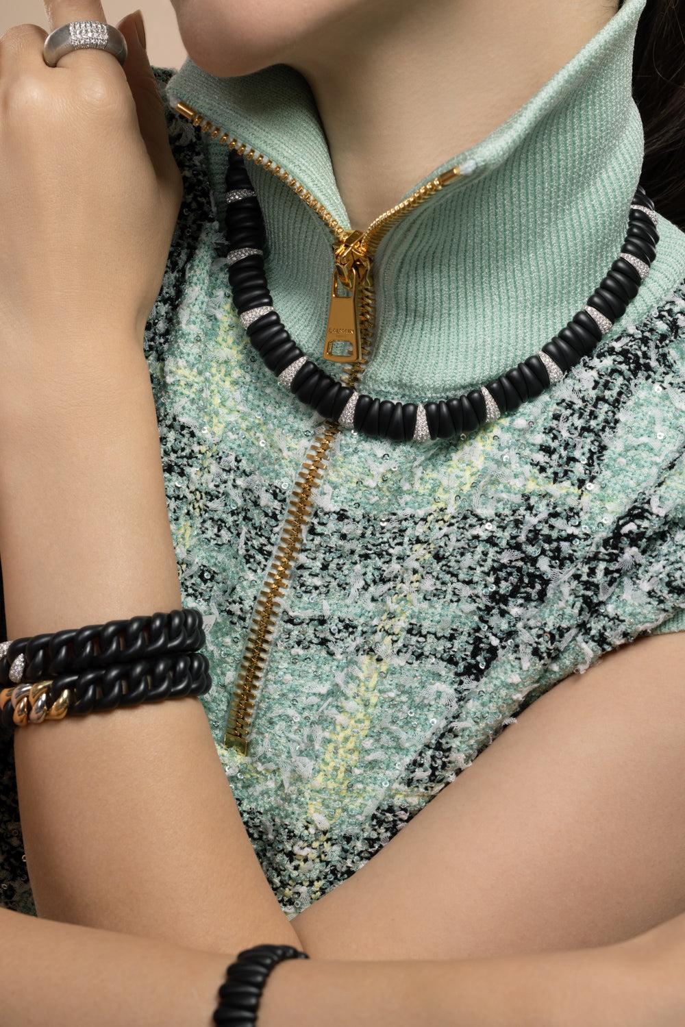 Diamond Extra Small Matte Black Thirteen Section Artiglio Necklace-WHITE GOLD-JEWELRYFINE JEWELNECKLACE O-ROBERTO DEMEGLIO