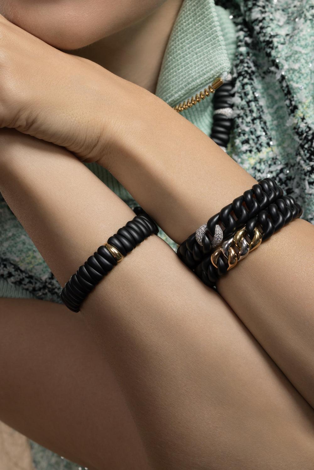 Diamond Link Groumette Stretch Bracelet-WHITE GOLD-JEWELRYFINE JEWELBRACELET O-ROBERTO DEMEGLIO