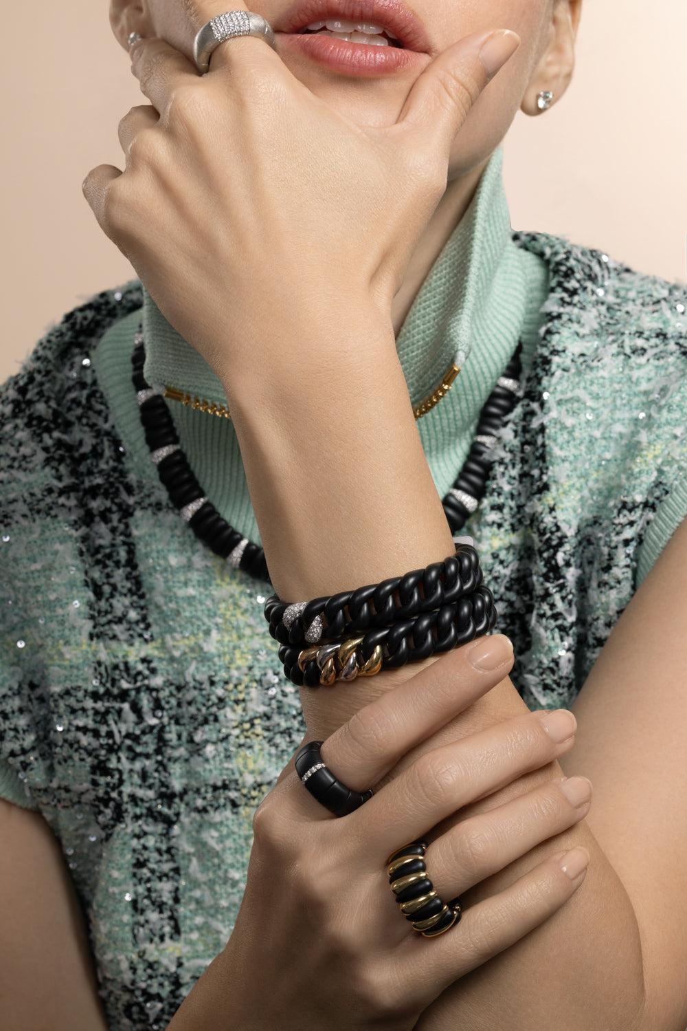 Diamond Link Groumette Stretch Bracelet-WHITE GOLD-JEWELRYFINE JEWELBRACELET O-ROBERTO DEMEGLIO