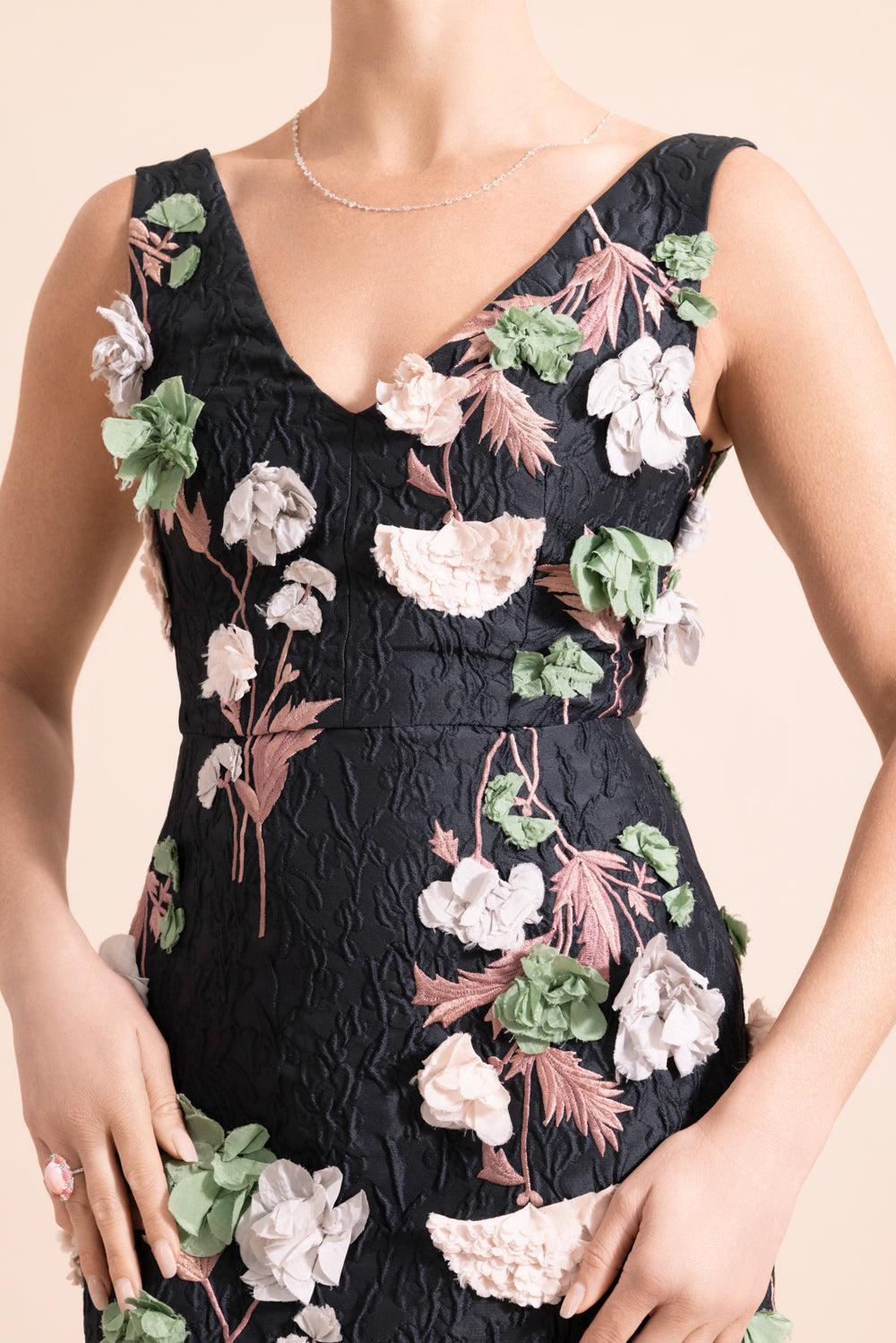 Sleeveless 3D Floral Cocktail Dress-BLACK-4-CLOTHINGDRESSCOCKTAIL-ERDEM