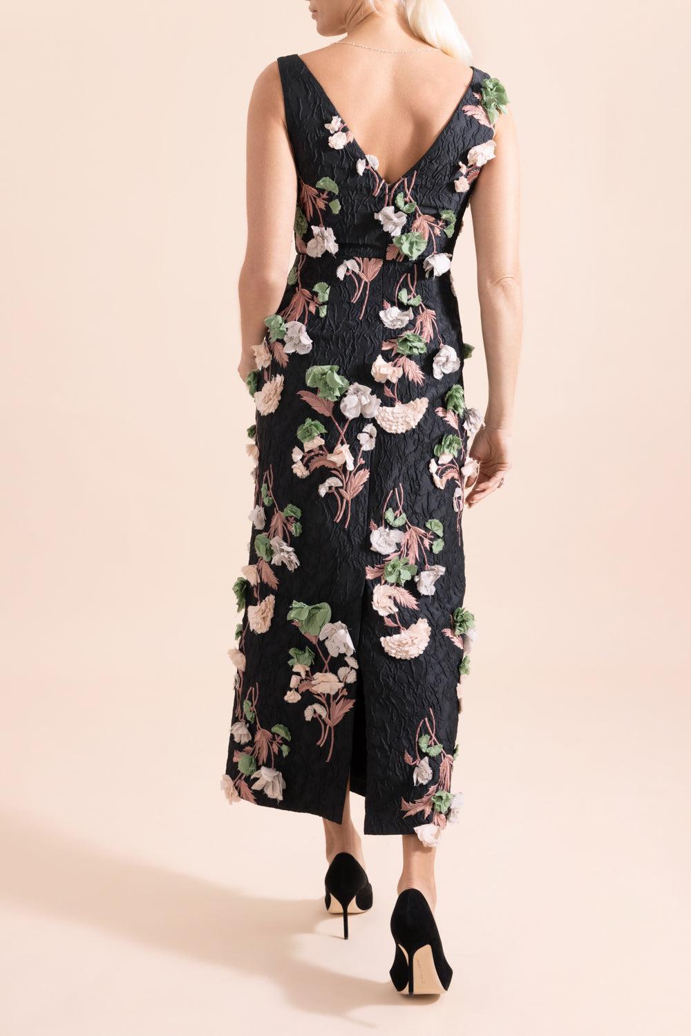 Sleeveless 3D Floral Cocktail Dress-BLACK-4-CLOTHINGDRESSCOCKTAIL-ERDEM