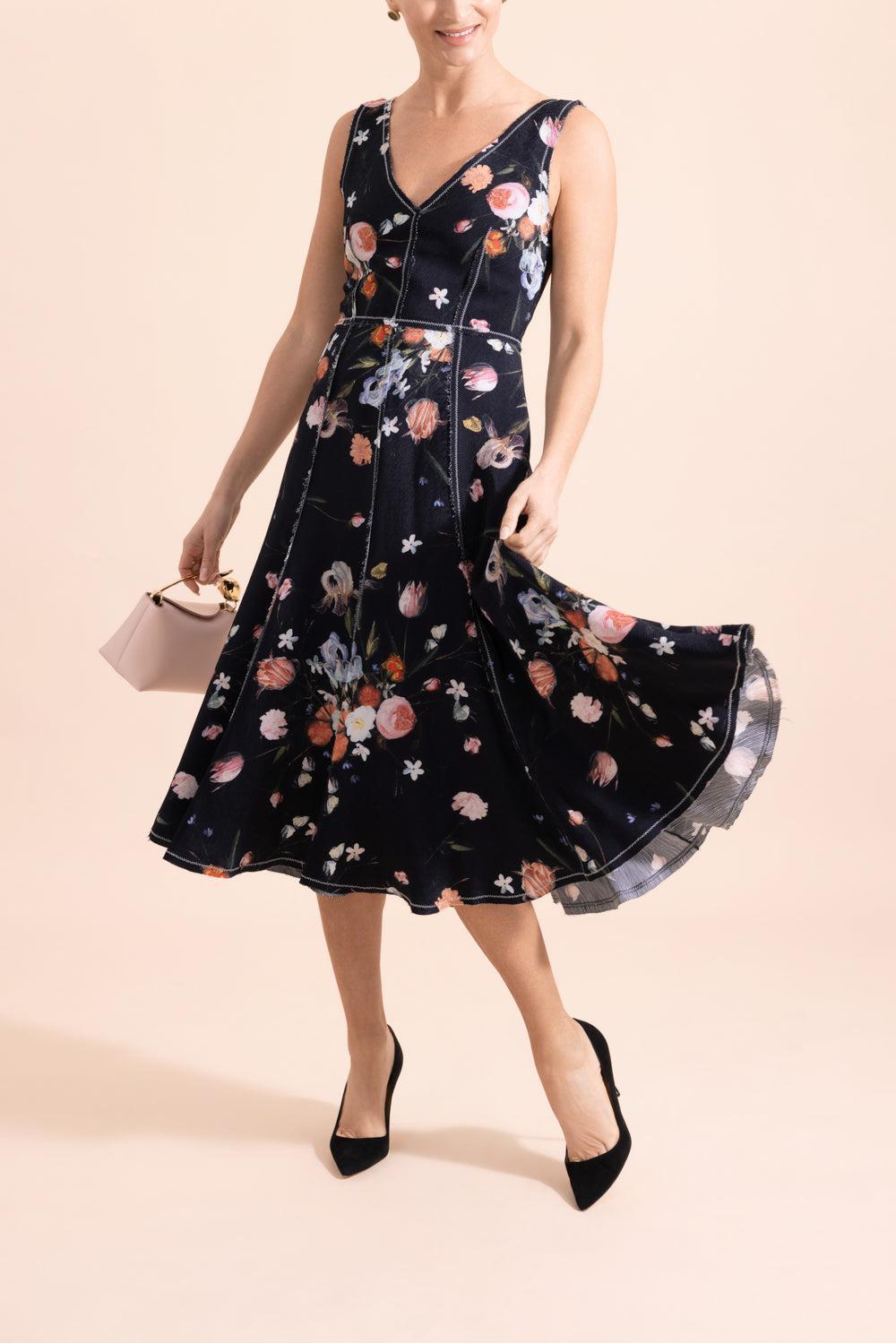 Dutch Floral Textured Sleeveless Cocktail Dress-DFLWRPNT-6-CLOTHINGDRESSCOCKTAIL-ERDEM