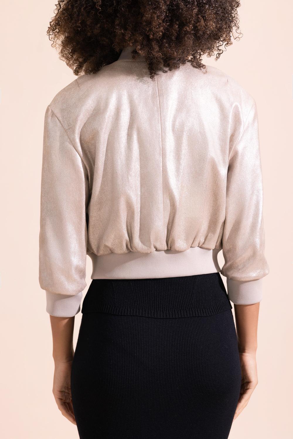 Three Quarter Sleeve Bomber Jacket - Platinum-GOLD-2-CLOTHINGSPECIALPOP UP-SUSAN BENDER
