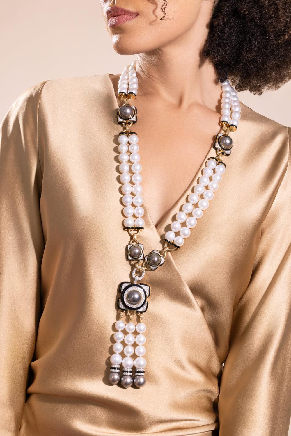 White Grey Pearl Couture Necklace-YELLOW GOLD-JEWELRYFINE JEWELNECKLACE O-DAVID WEBB