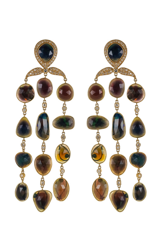Diamond Black Opal Chandelier Earrings