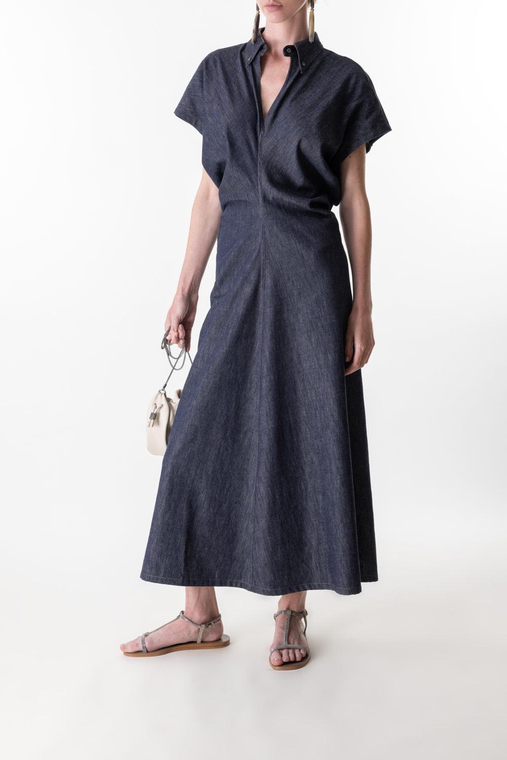 Monili Collar No Fade Dress-DENIM-S-CLOTHINGDRESSCASUAL-BRUNELLO CUCINELLI