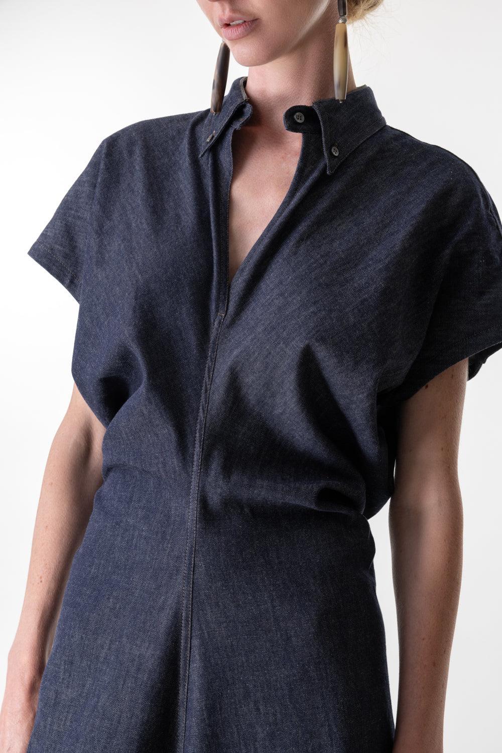 Monili Collar No Fade Dress-DENIM-S-CLOTHINGDRESSCASUAL-BRUNELLO CUCINELLI