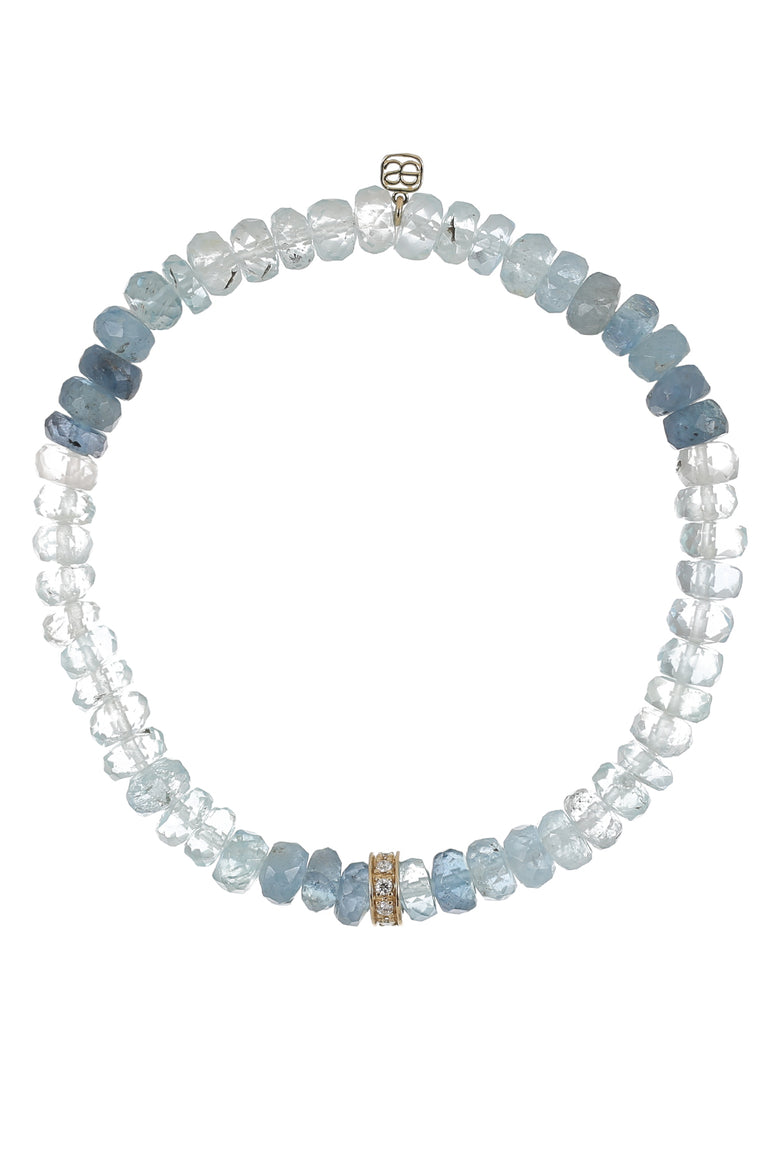 Aquamarine Diamond Rondelle Bead Bracelet