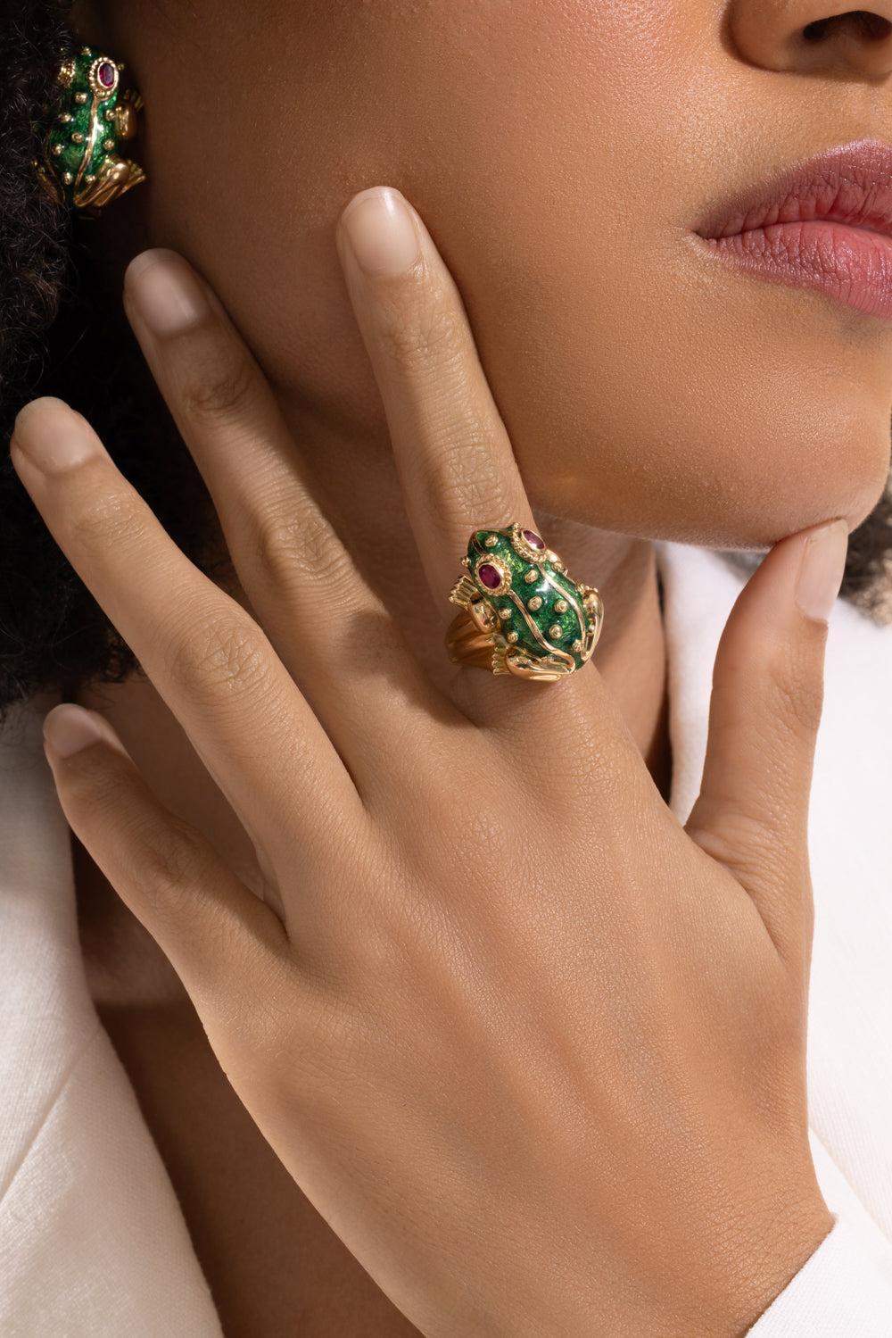 Ruby Green Large Frog Ring-YELLOW GOLD-3.5-JEWELRYFINE JEWELRING-DAVID WEBB