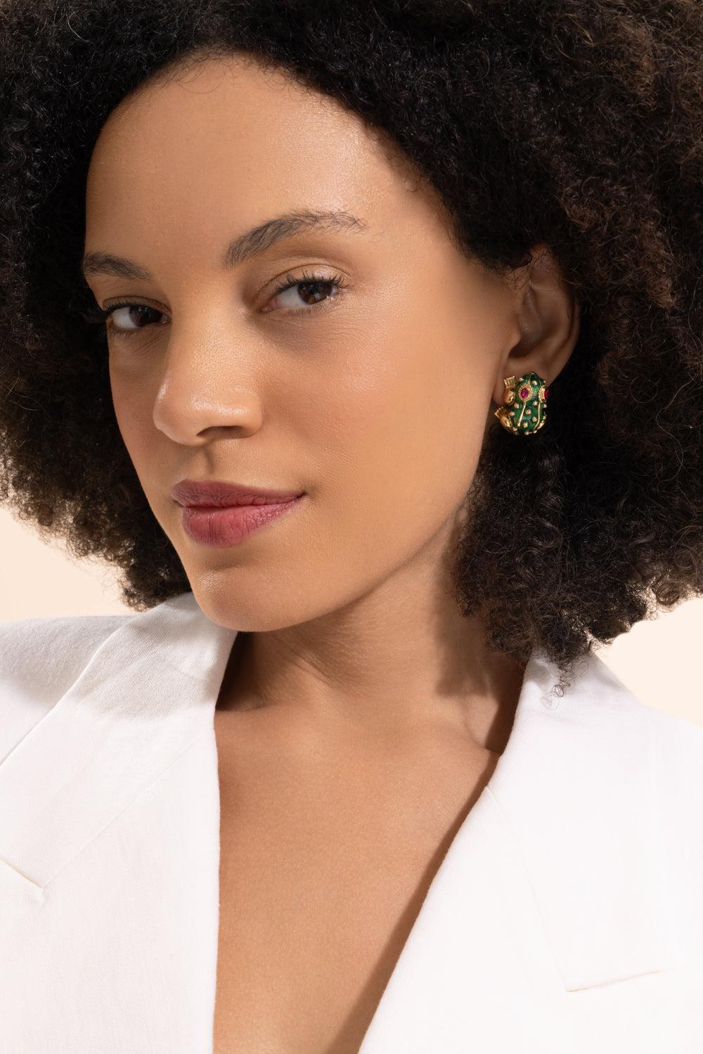 Ruby Green Frog Earrings-YELLOW GOLD-JEWELRYFINE JEWELEARRING-DAVID WEBB