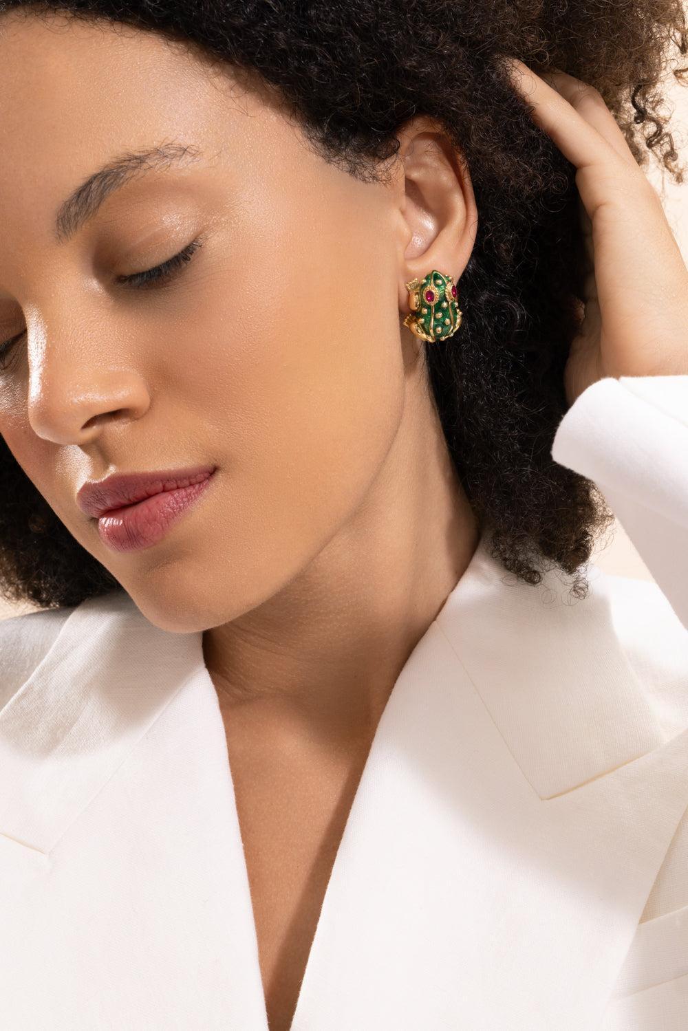 Ruby Green Frog Earrings-YELLOW GOLD-JEWELRYFINE JEWELEARRING-DAVID WEBB