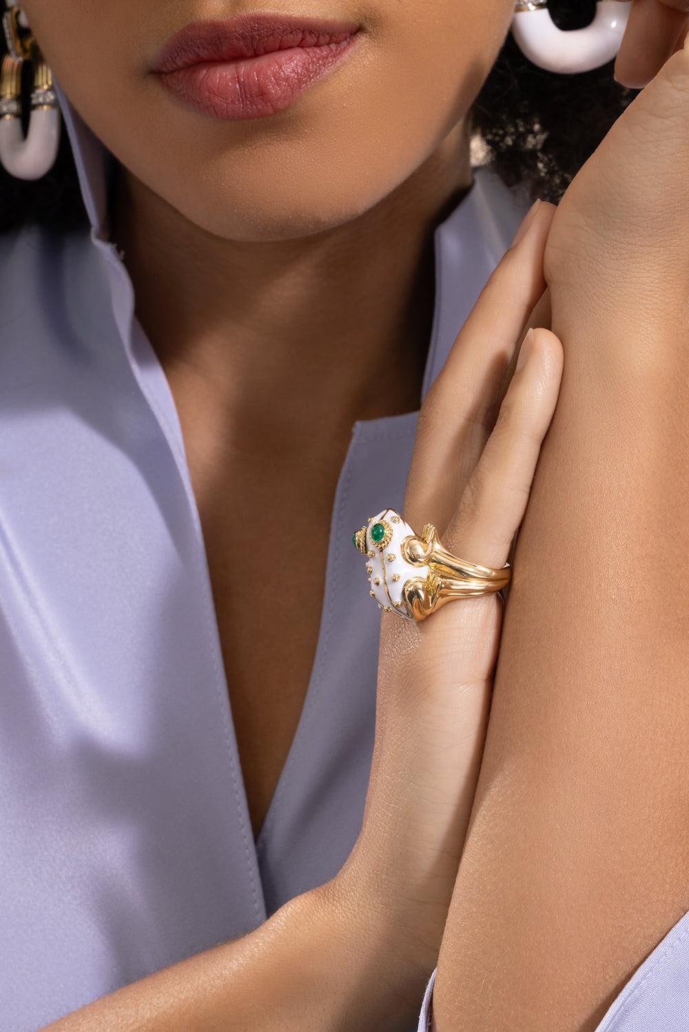 Emerald White Frog Ring-YELLOW GOLD-5.5-JEWELRYFINE JEWELRING-DAVID WEBB