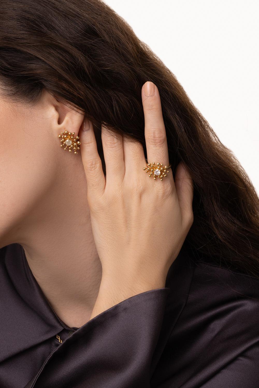 Grey Diamond Nocturne Stud Earrings-YELLOW GOLD-JEWELRYFINE JEWELEARRING-VRAM