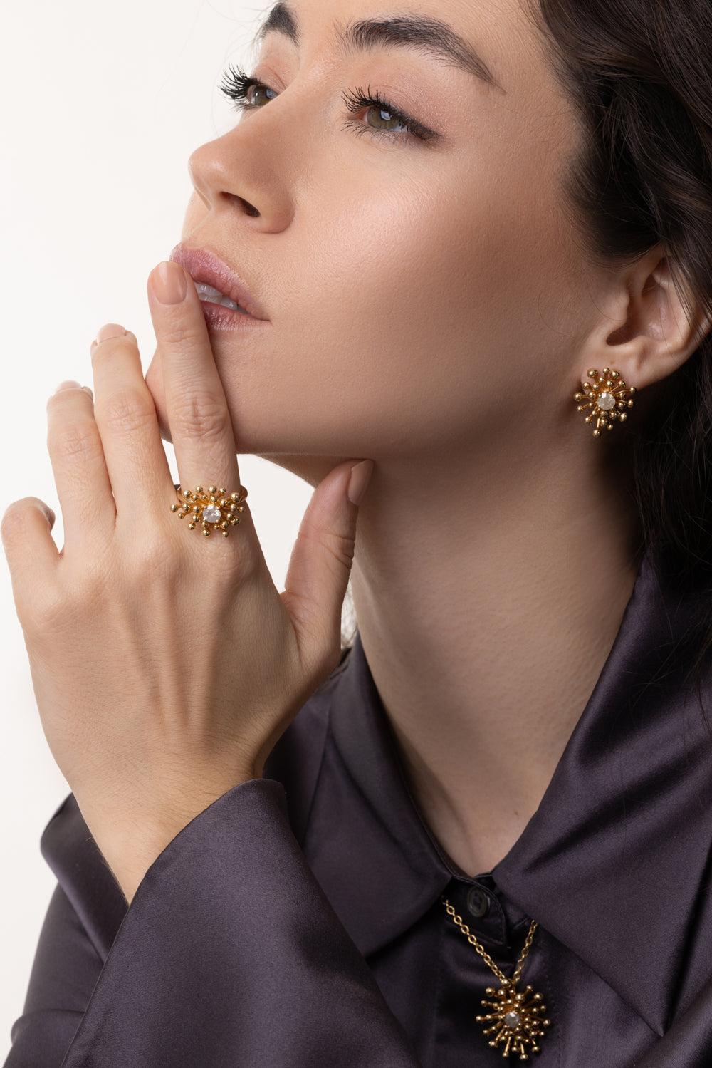 Grey Diamond Nocturne Stud Earrings-YELLOW GOLD-JEWELRYFINE JEWELEARRING-VRAM