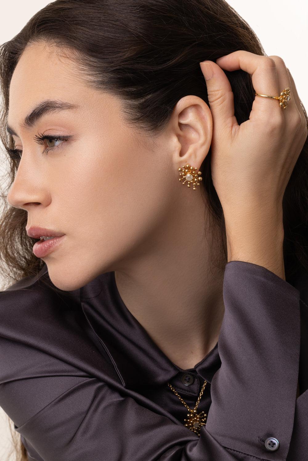 Grey Diamond Nocturne Stud Earrings-YELLOW GOLD-JEWELRYFINE JEWELEARRING-VRAM