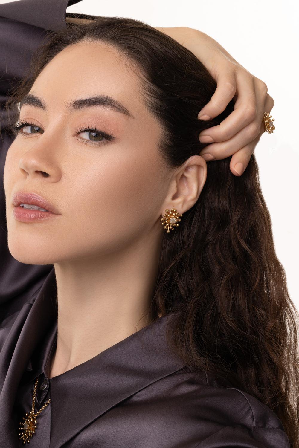 Grey Diamond Nocturne Stud Earrings-YELLOW GOLD-JEWELRYFINE JEWELEARRING-VRAM