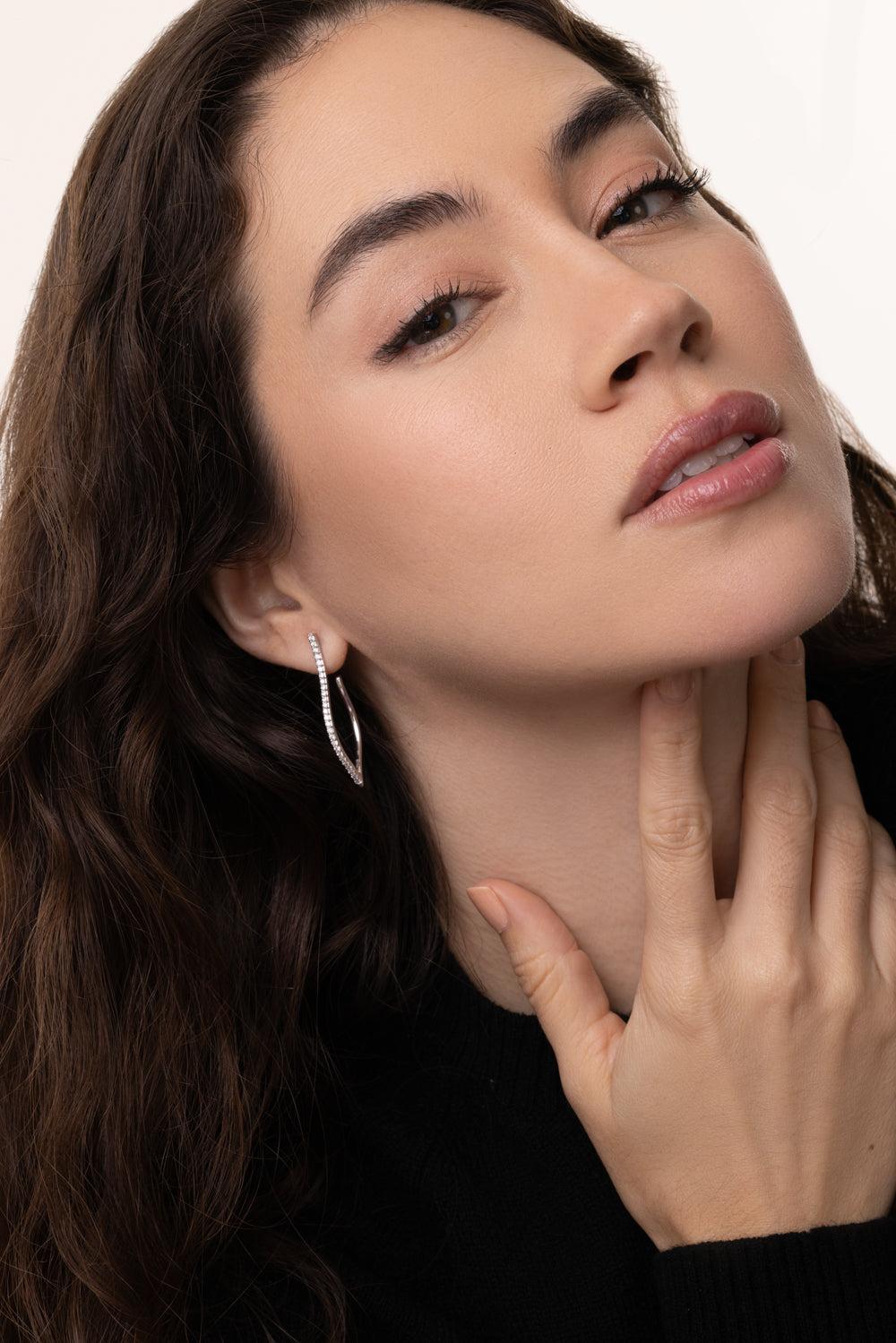 Veena Diamond Hoop Earrings-WHITE GOLD-JEWELRYFINE JEWELEARRING-SARA WEINSTOCK