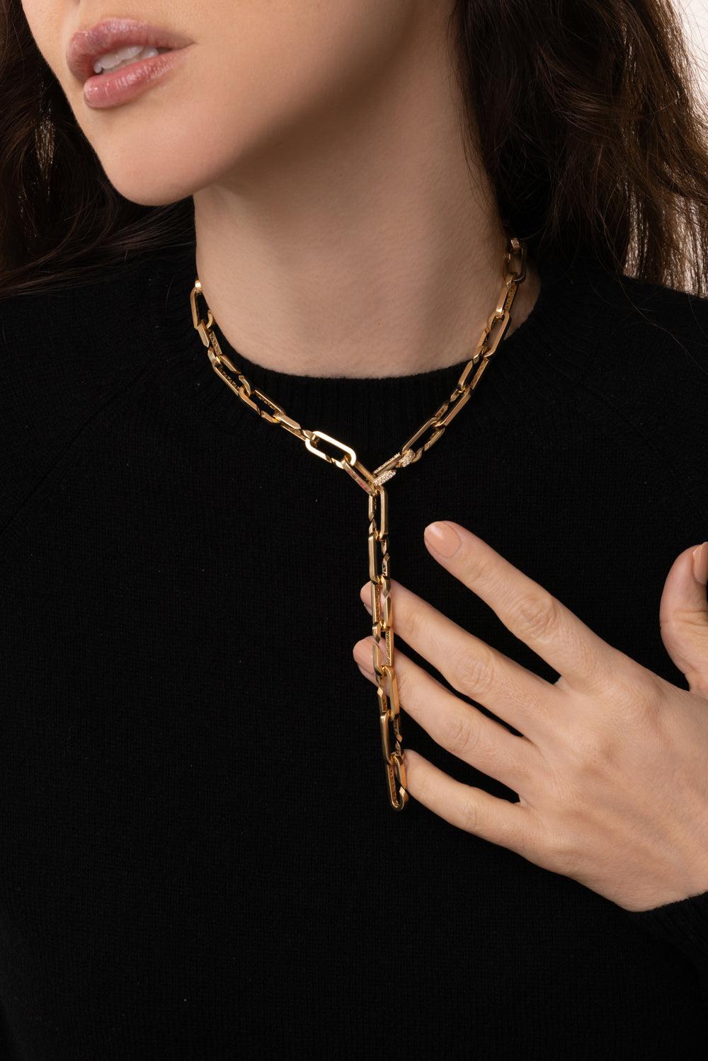 Diamond Open Link Paperclip Pendant-YELLOW GOLD-JEWELRYFINE JEWELPENDANT-BIZZOTTO