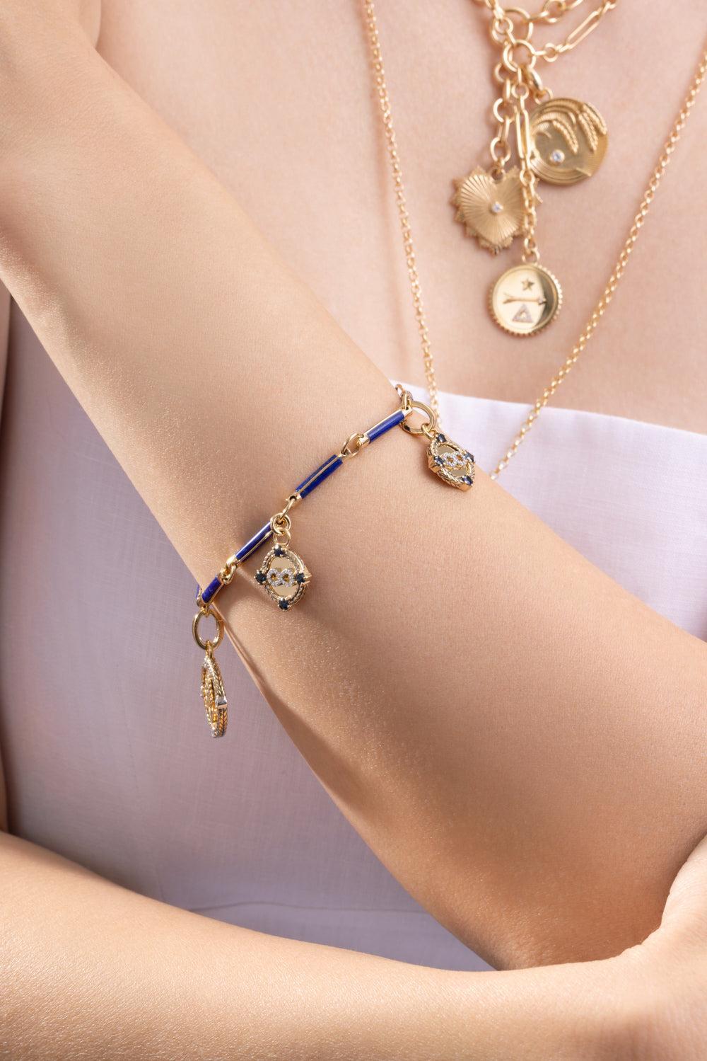 Sapphire Lapis Infinity Braided Wheat Miniature Medallion Bracelet-YELLOW GOLD-JEWELRYFINE JEWELBRACELET O-FOUNDRAE