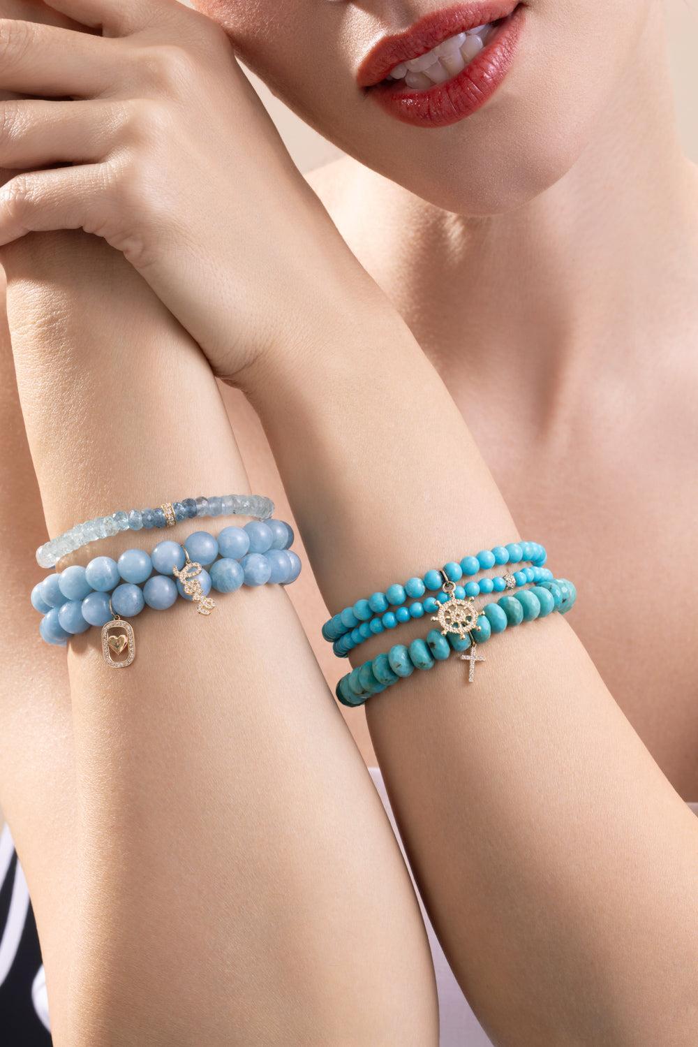 Aquamarine Diamond Rondelle Bead Bracelet-YELLOW GOLD-JEWELRYFINE JEWELBRACELET O-SYDNEY EVAN