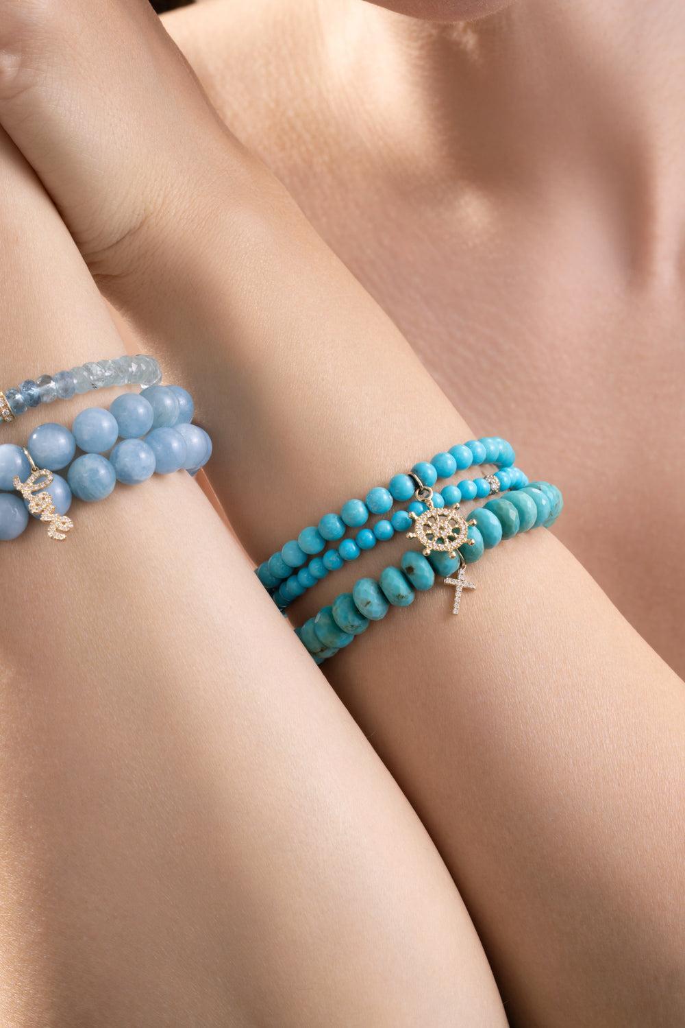 Turquoise Small Cross Charm Bracelet-YELLOW GOLD-JEWELRYFINE JEWELBRACELET O-SYDNEY EVAN