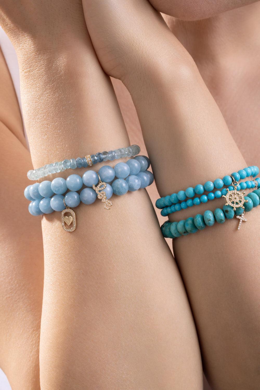 Turquoise Small Cross Charm Bracelet-YELLOW GOLD-JEWELRYFINE JEWELBRACELET O-SYDNEY EVAN