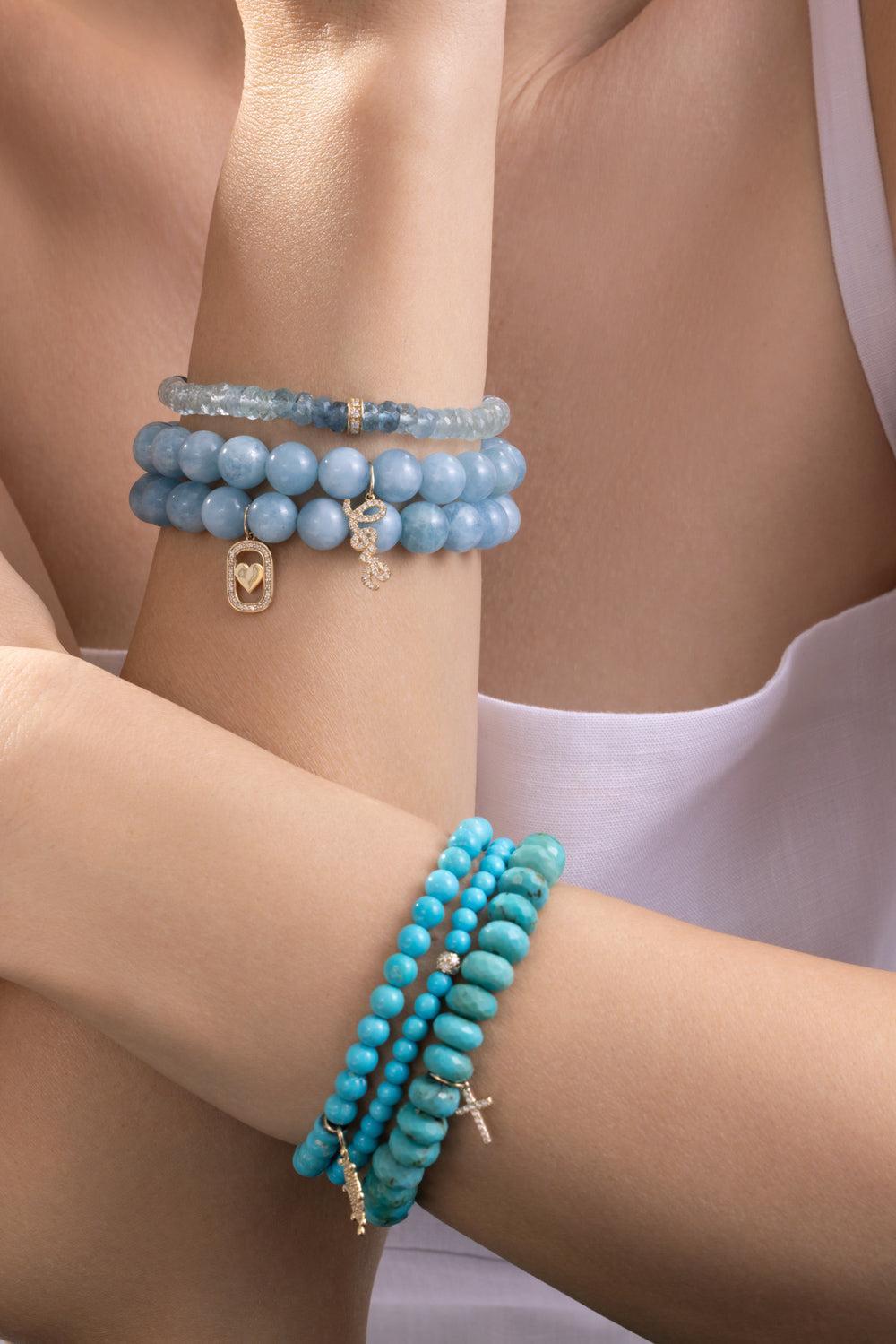 Turquoise Small Cross Charm Bracelet-YELLOW GOLD-JEWELRYFINE JEWELBRACELET O-SYDNEY EVAN