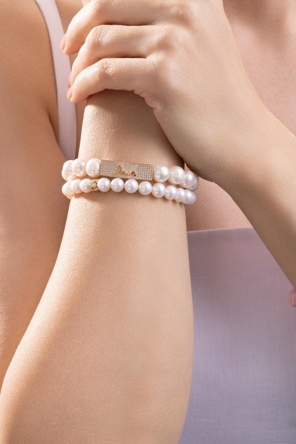 Love Script Pearl Charm Bracelet-YELLOW GOLD-JEWELRYFINE JEWELBRACELET O-SYDNEY EVAN