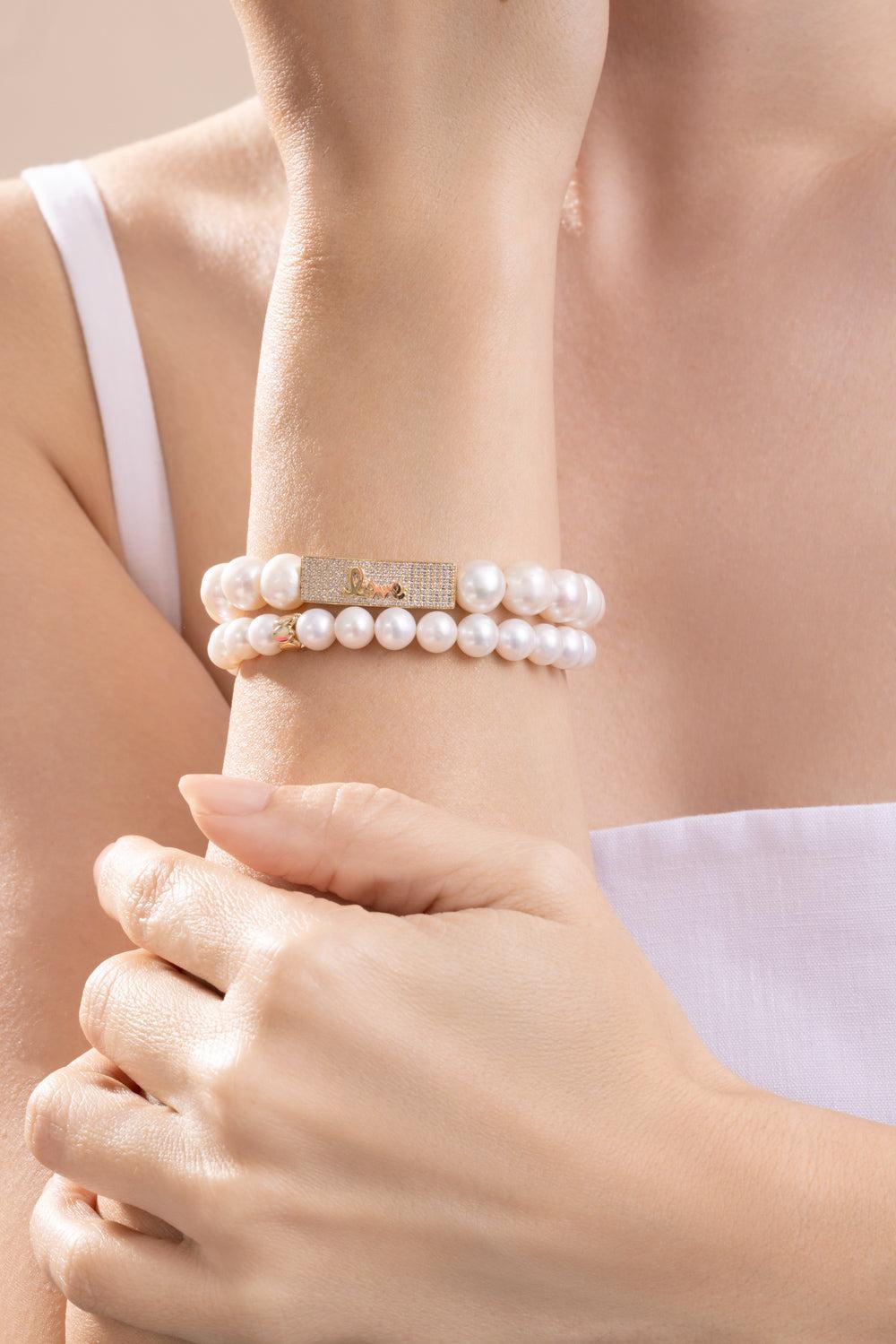 Love Script Pearl Charm Bracelet-YELLOW GOLD-JEWELRYFINE JEWELBRACELET O-SYDNEY EVAN