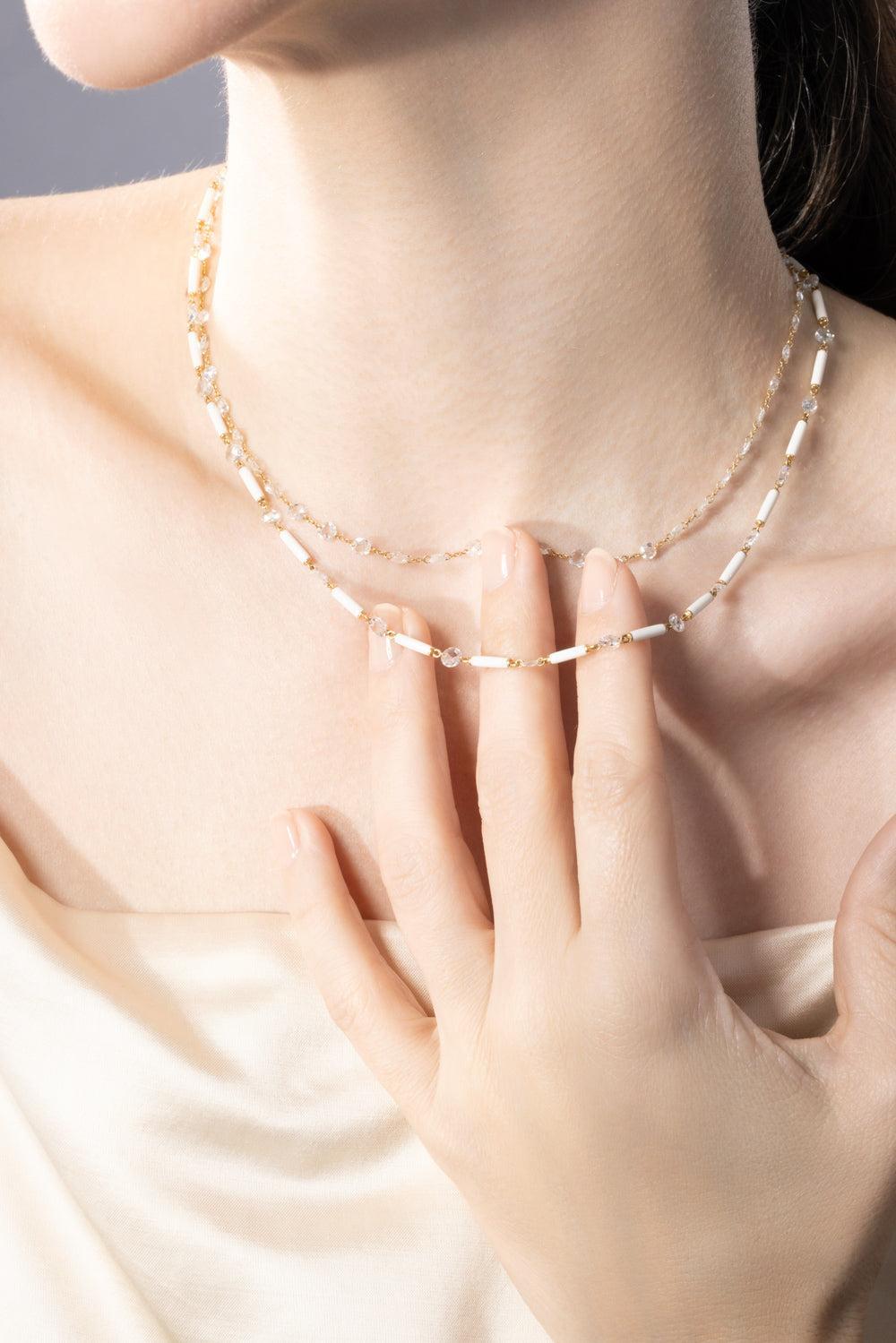 Diamond Multi Color Beaded Ethereal Neckalce-PLATINUM-JEWELRYFINE JEWELNECKLACE O-64 FACETS