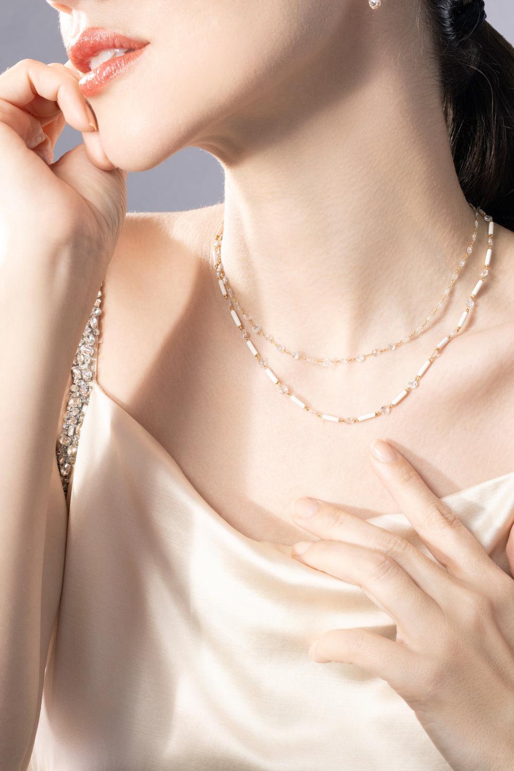 Diamond Multi Color Beaded Ethereal Neckalce-PLATINUM-JEWELRYFINE JEWELNECKLACE O-64 FACETS