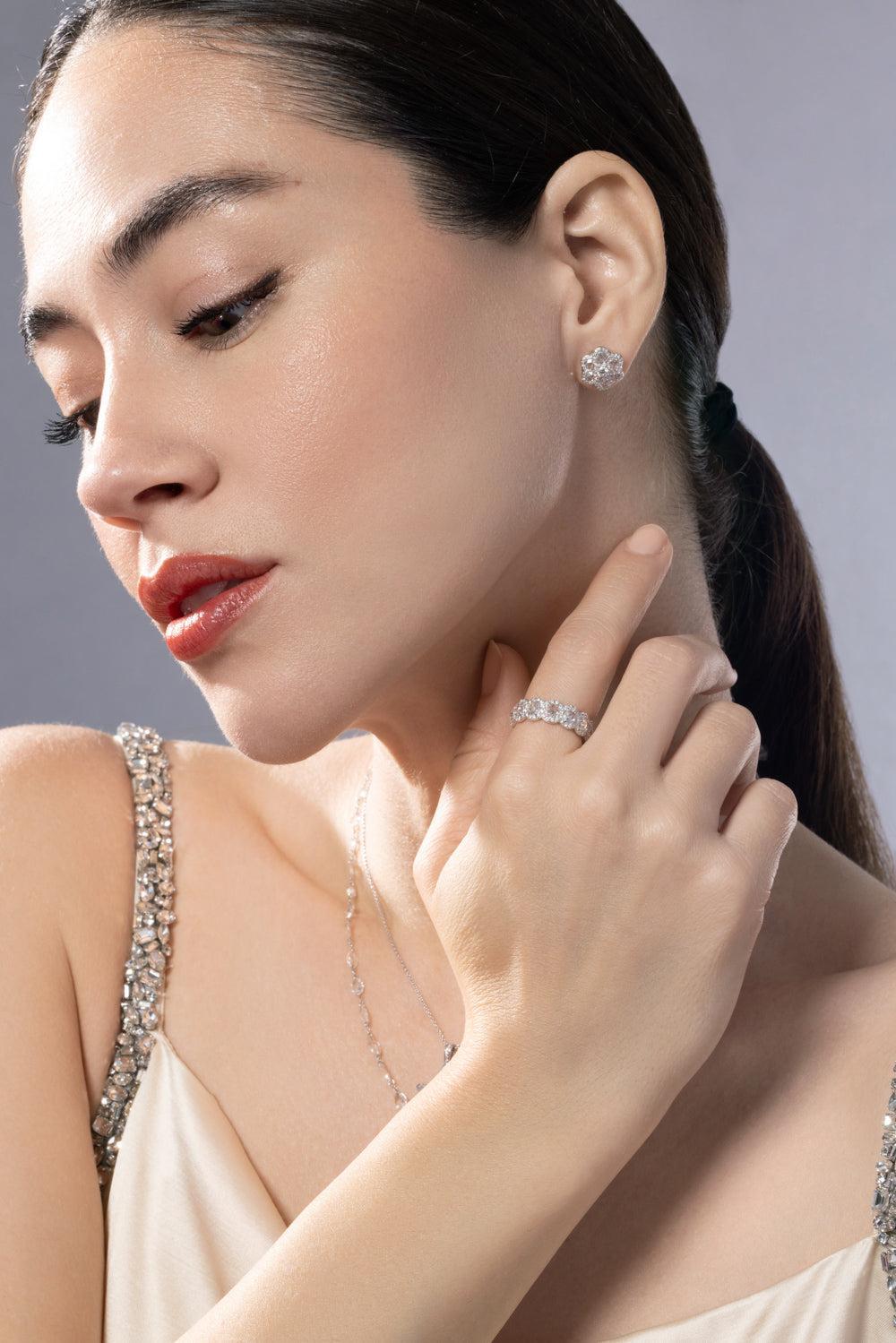 Floral Stud Earrings-WHITE GOLD-JEWELRYFINE JEWELEARRING-64 FACETS