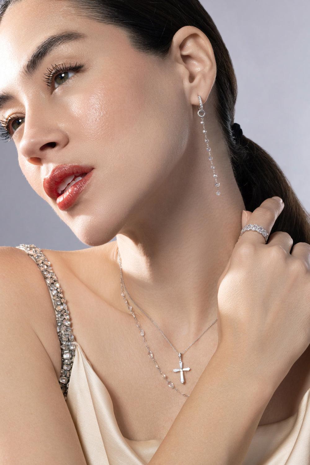 Ethereal Single Tassel Earrings-WHITE GOLD-JEWELRYFINE JEWELEARRING-64 FACETS