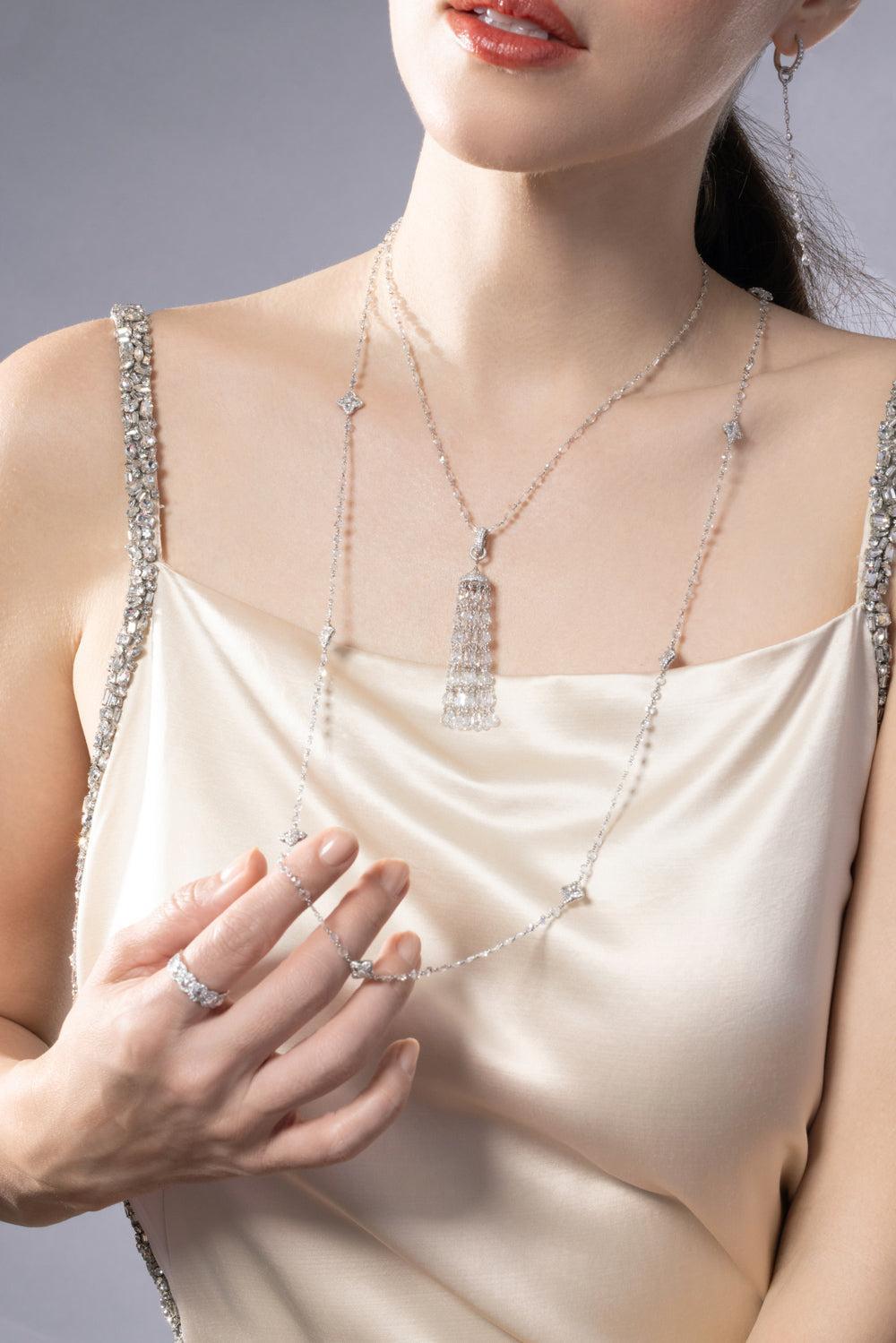 Ethereal Short Tassel Pendant-WHITE GOLD-JEWELRYFINE JEWELPENDANT-64 FACETS