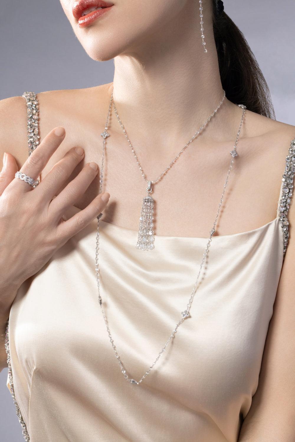 Ethereal Short Tassel Pendant-WHITE GOLD-JEWELRYFINE JEWELPENDANT-64 FACETS