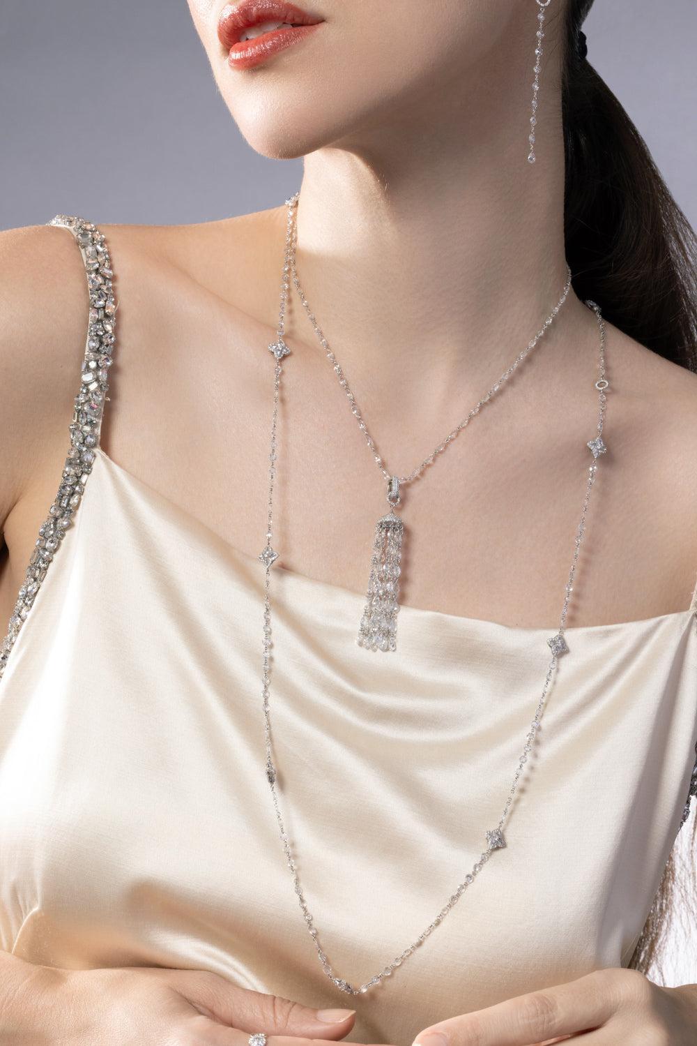 Ethereal Short Tassel Pendant-WHITE GOLD-JEWELRYFINE JEWELPENDANT-64 FACETS