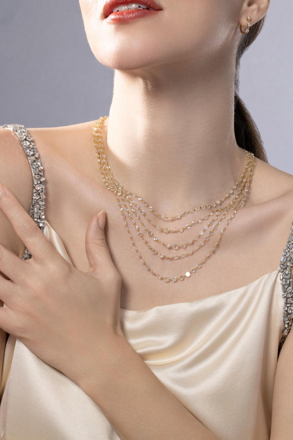 Diamond Five Strand Ethereal Layered Necklace-YELLOW GOLD-JEWELRYFINE JEWELNECKLACE O-64 FACETS