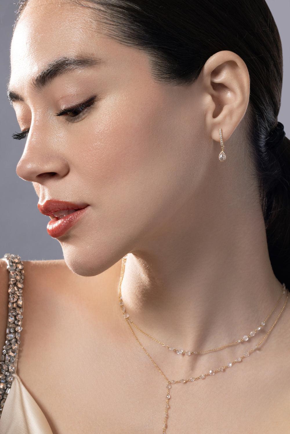 Diamond One Scallop Pear Drop Earrings-YELLOW GOLD-JEWELRYFINE JEWELEARRING-64 FACETS