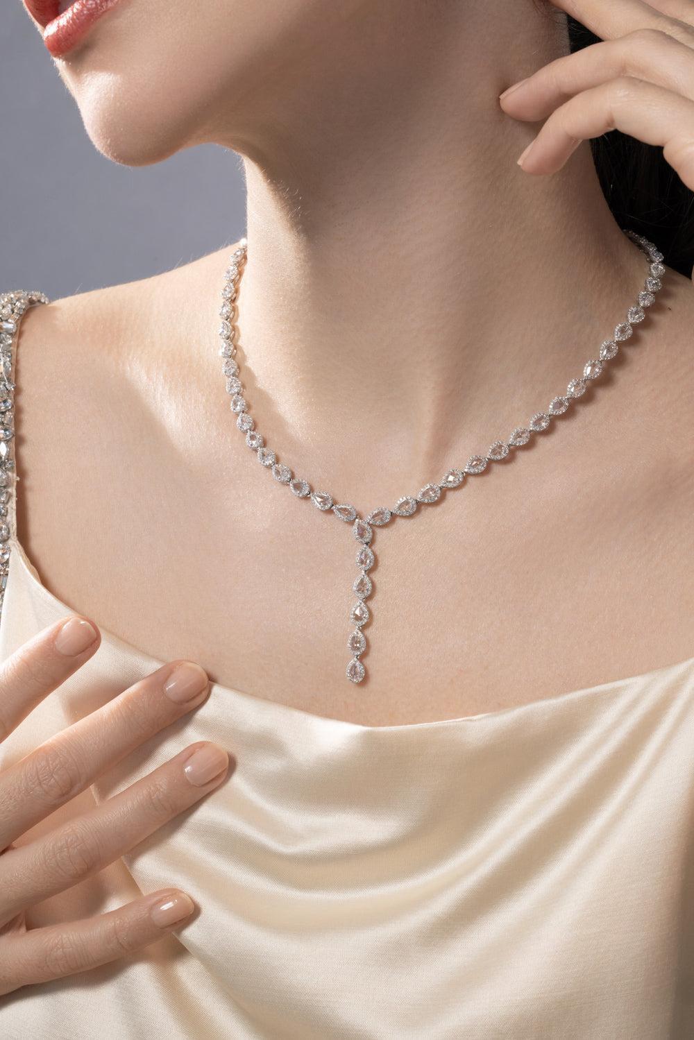 Scallop Pear Riviera Necklace-WHITE GOLD-JEWELRYFINE JEWELNECKLACE O-64 FACETS