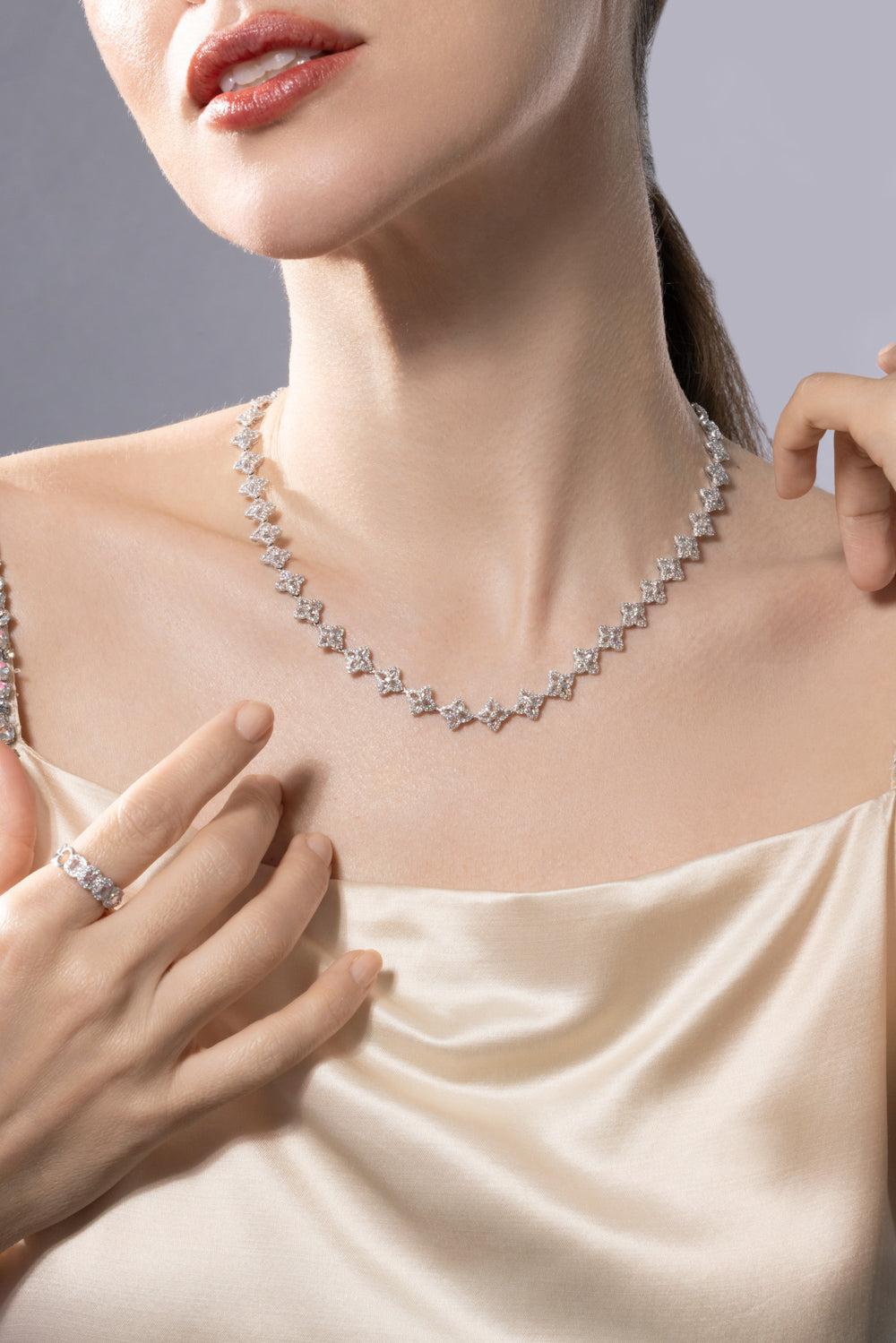 Diamond Pear Blossom Riviera Necklace-WHITE GOLD-JEWELRYFINE JEWELNECKLACE O-64 FACETS
