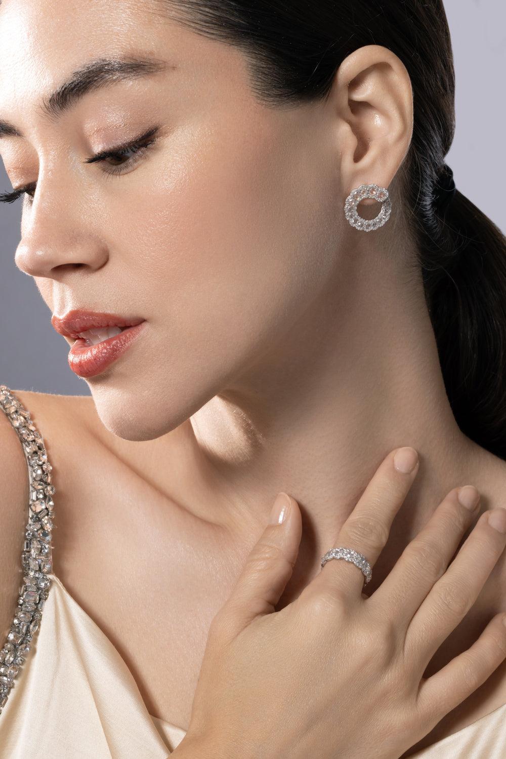 Diamond Scallop Loop Earrings-WHITE GOLD-JEWELRYFINE JEWELEARRING-64 FACETS
