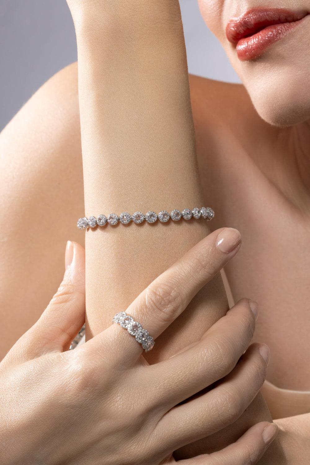 Full Diamond Scallop Tennis Braclet-WHITE GOLD-JEWELRYFINE JEWELBRACELET O-64 FACETS